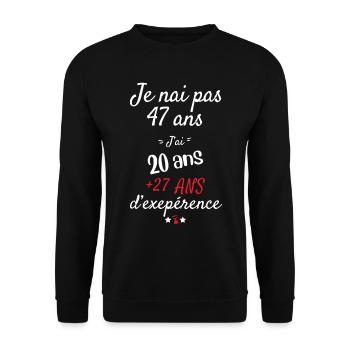 Ich habe kein Geburtstagsgeschenk für 47 Jahre - Unisex Pullover - Schwarz - Vorne - Alina (178cm) & Michal (187cm)