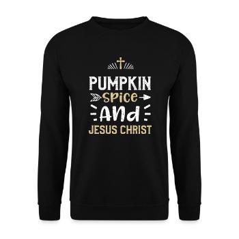 Pumpkin Spice And Jesus Christ - Unisex Pullover - Schwarz - Vorne - Alina (178cm) & Michal (187cm)