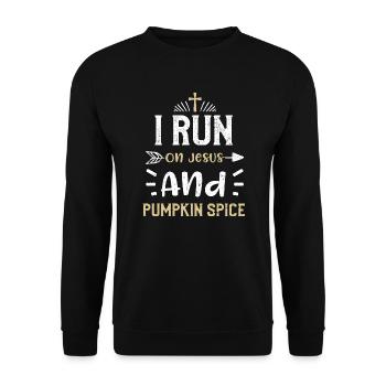 I Run On Jesus And Pumpkin Spice - Unisex Pullover - Schwarz - Vorne - Alina (178cm) & Michal (187cm)