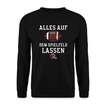 Alles auf dem Spielfeld lassen - Unisex Pullover - Schwarz - Vorne - Alina (178cm) & Michal (187cm)