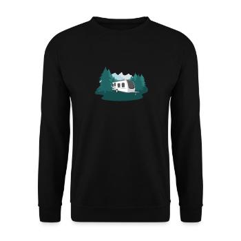 Forest Camping Caravan Design für Naturliebhaber - Unisex Pullover - Schwarz - Vorne - Alina (178cm) & Michal (187cm)