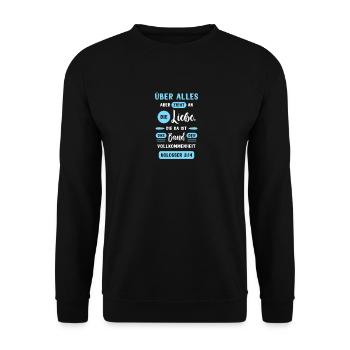 Kolosser 3:14 Bibel Spruch Design für Christen - Unisex Pullover - Schwarz - Vorne - Alina (178cm) & Michal (187cm)