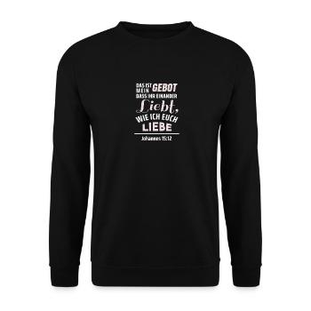Johannes 15:12Bibel Spruch Design für Christen - Unisex Pullover - Schwarz - Vorne - Alina (178cm) & Michal (187cm)