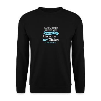 1 Petrus 1:22 Bibel Spruch Design für Christen - Unisex Pullover - Schwarz - Vorne - Alina (178cm) & Michal (187cm)