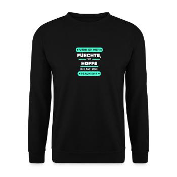 Psalm 56:4 Bibel Spruch Design für Christen - Unisex Pullover - Schwarz - Vorne - Alina (178cm) & Michal (187cm)