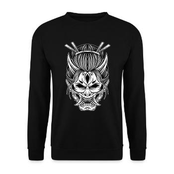 Schädel Skull Horror Skelett Halloween Geisha - Unisex Pullover - Schwarz - Vorne - Alina (178cm) & Michal (187cm)