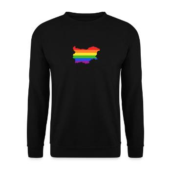Bulgarien Regenbogenflagge für LGTBQ-Bulgaren - Unisex Pullover - Schwarz - Vorne - Alina (178cm) & Michal (187cm)