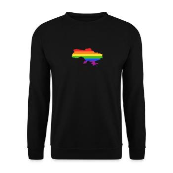 Ukraine Regenbogenflagge für stolze LGTBQ-Ukrainer - Unisex Pullover - Schwarz - Vorne - Alina (178cm) & Michal (187cm)