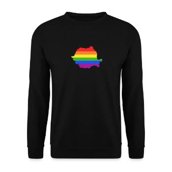 Rumänien Regenbogenflagge für stolze LGTBQ Rumänen - Unisex Pullover - Schwarz - Vorne - Alina (178cm) & Michal (187cm)