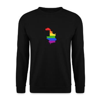 Serbien Regenbogenflagge für stolze LGTBQ-Serben - Unisex Pullover - Schwarz - Vorne - Alina (178cm) & Michal (187cm)