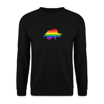 Schweiz Regenbogenflagge für stolze LGTB-Schweizer - Unisex Pullover - Schwarz - Vorne - Alina (178cm) & Michal (187cm)