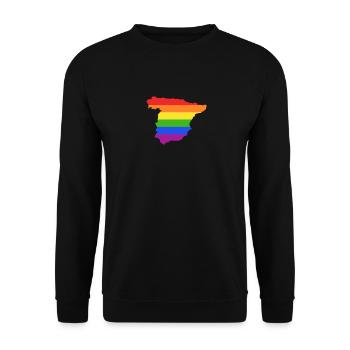 Spanien Regenbogenflagge für stolze LGTBQ Spanier - Unisex Pullover - Schwarz - Vorne - Alina (178cm) & Michal (187cm)