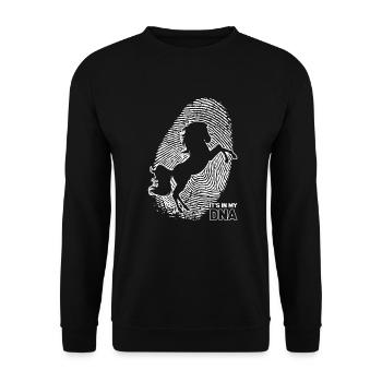 Pferd It's in my DNA Cooles Pferde Motiv - Unisex Pullover - Schwarz - Vorne - Alina (178cm) & Michal (187cm)