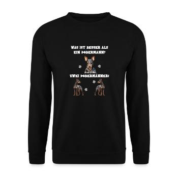 Was ist besser als ein Dobermann zwei Dobermänner - Unisex Pullover - Schwarz - Vorne - Alina (178cm) & Michal (187cm)