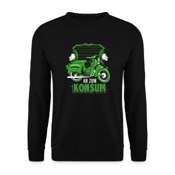 Schwalbe Simson Suhl Moped - Ab zum Konsum - Unisex Pullover - Schwarz - Vorne - Alina (178cm) & Michal (187cm)