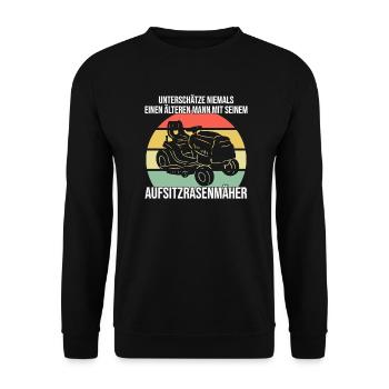 Jardin-ami Rengaine pour les retraités avec tondeuse - Sweat-shirt Unisexe - noir - Devant - Alina (178cm) & Michal (187cm)