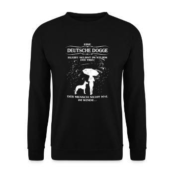 Frauen-Hundeshirt mit Deutsche Dogge - Unisex Pullover - Schwarz - Vorne - Alina (178cm) & Michal (187cm)