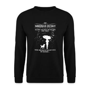Frauen-Hundeshirt mit Siberian Husky - Unisex Pullover - Schwarz - Vorne - Alina (178cm) & Michal (187cm)