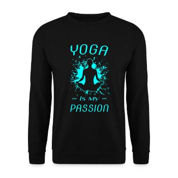 Yoga, Spruch für Yogis, yoga is my passion - Unisex Pullover - Schwarz - Vorne - Alina (178cm) & Michal (187cm)