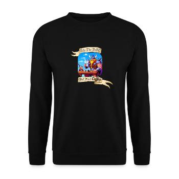 INTO THE BATTLE BUT FIRST COFFEE - Unisex Pullover - Schwarz - Vorne - Alina (178cm) & Michal (187cm)