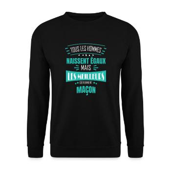 Tous égaux Maçon | Humour Macon - Sweat-shirt Unisexe - noir - Devant - Alina (178cm) & Michal (187cm)