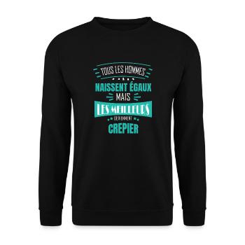 Tous égaux Crêpier | Humour Crepier - Sweat-shirt Unisexe - noir - Devant - Alina (178cm) & Michal (187cm)