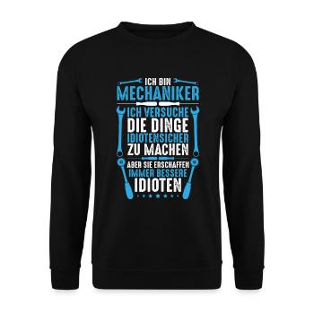 Mechaniker/Mechanik/Werkzeug/Idioten/Geschenk - Unisex Pullover - Schwarz - Vorne - Alina (178cm) & Michal (187cm)