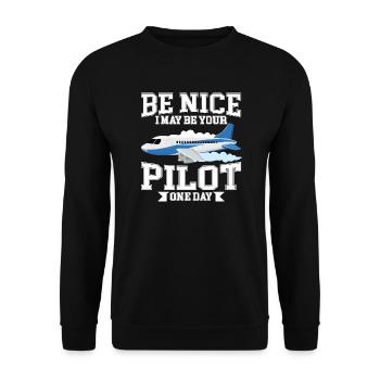 Funny Pilot Flugzeug Passagierflugzeug Fliegen - Unisex Pullover - Schwarz - Vorne - Alina (178cm) & Michal (187cm)