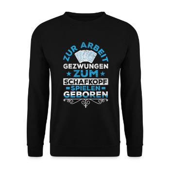 Schafkopf spielen Spruch bayrisches Kartenspiel - Unisex Pullover - Schwarz - Vorne - Alina (178cm) & Michal (187cm)