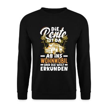 Die Rente ist da, ab ins Wohnmobil und die Welt - Unisex Pullover - Schwarz - Vorne - Alina (178cm) & Michal (187cm)