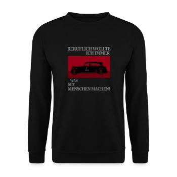 Bestatter: Beruflich Etwas Mit Menschen Machen - Unisex Pullover - Schwarz - Vorne - Alina (178cm) & Michal (187cm)