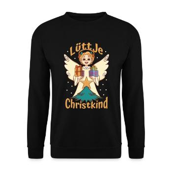 Lüttje Christkind Weihnachten Weichnachtsmann - Unisex Pullover - Schwarz - Vorne - Alina (178cm) & Michal (187cm)