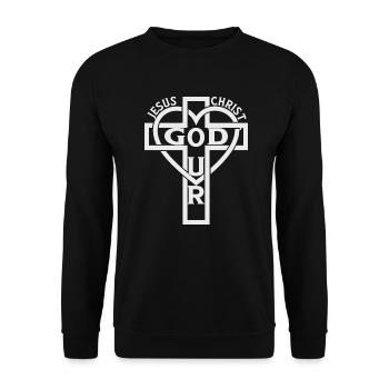 Jesus Christ Our God - unser Gott - Unisex Pullover - Schwarz - Vorne - Alina (178cm) & Michal (187cm)