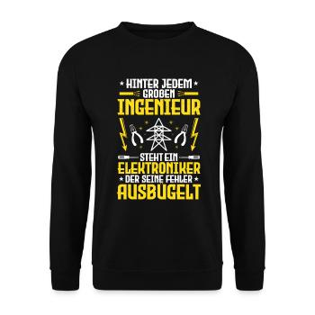 Elektroniker Elektriker Elektroinstallateur - Unisex Pullover - Schwarz - Vorne - Alina (178cm) & Michal (187cm)