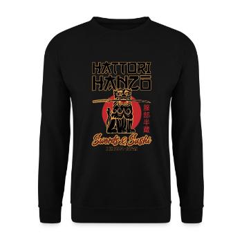 Hattori Hanzo Sword and Japan Sushi Gift - Unisex Sweatshirt - black - Front - Alina (178cm) & Michal (187cm)