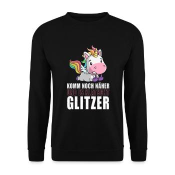 Noch näher es klatscht Glitzer Einhorn Geschenk - Unisex Pullover - Schwarz - Vorne - Alina (178cm) & Michal (187cm)