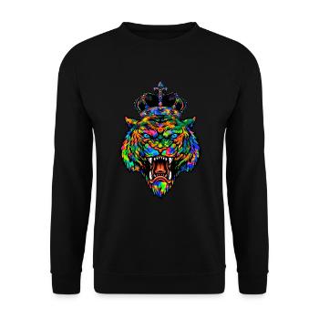 Tigerkopf König Regenbogen Bunt - Unisex Pullover - Schwarz - Vorne - Alina (178cm) & Michal (187cm)