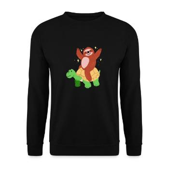 Funny turtle and sloth - Lazy Slowly - Unisex Sweatshirt - black - Front - Alina (178cm) & Michal (187cm)