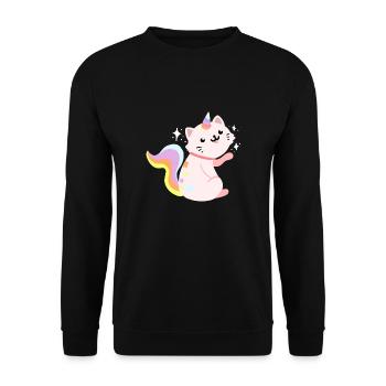 Sitzendes Caticorn - Lustiges Caticorn Katze - Unisex Pullover - Schwarz - Vorne - Alina (178cm) & Michal (187cm)