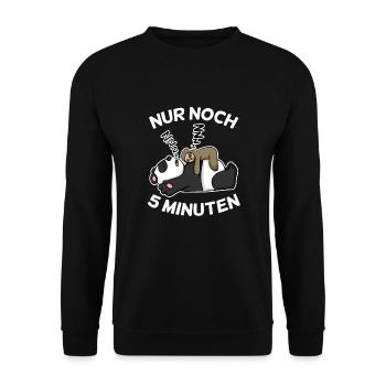 Nur noch 5 Minuten Faultier Panda schlafen Schlaf - Unisex Pullover - Schwarz - Vorne - Alina (178cm) & Michal (187cm)