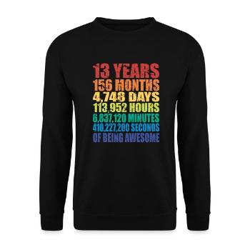 13. Geburtstagsgeschenk, Jungen Mädchen Teens, 13 Jahre alt - Unisex Pullover - Schwarz - Vorne - Alina (178cm) & Michal (187cm)