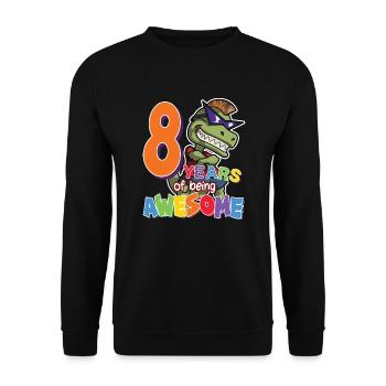 8. Geburtstag Geschenk für Jungen, Dino Dinosaurier, 8 Jahre - Unisex Pullover - Schwarz - Vorne - Alina (178cm) & Michal (187cm)