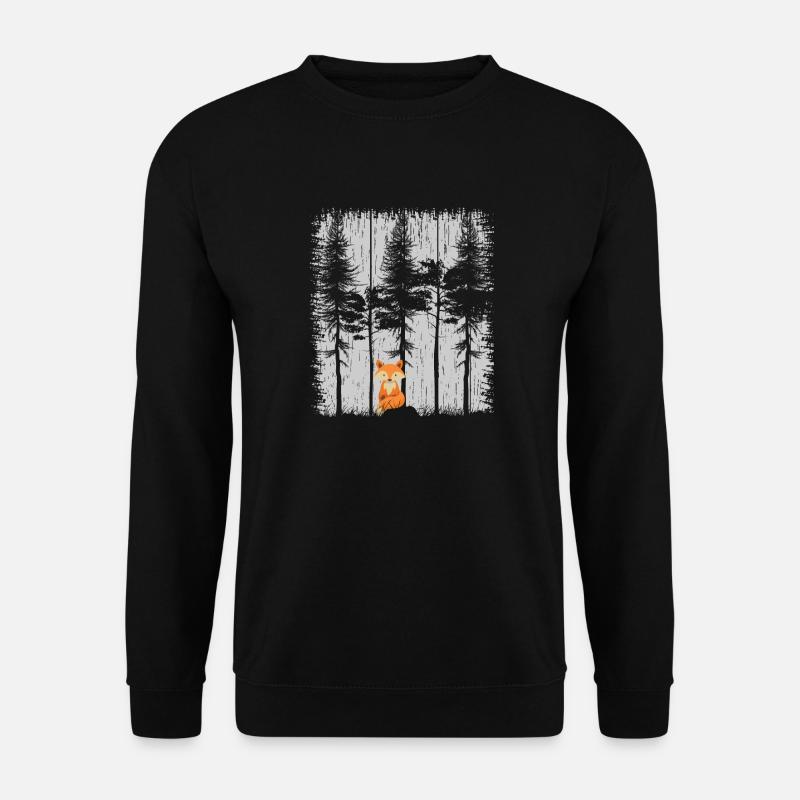 Fuchs im Wald Retro Muster Vintage Baum Wald Funny - Unisex Pullover - Schwarz