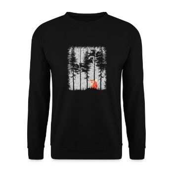 Fuchs im Wald Retro Muster Vintage Baum Wald Funny - Unisex Pullover - Schwarz - Vorne - Alina (178cm) & Michal (187cm)