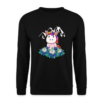 Unicorn gentian Edelweiss Alps Switzerland Austria - Unisex Sweatshirt - black - Front - Alina (178cm) & Michal (187cm)