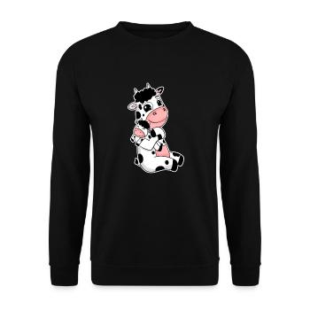 Kuh Familie - Kuh mit Baby - Kuh Motiv - Unisex Pullover - Schwarz - Vorne - Alina (178cm) & Michal (187cm)