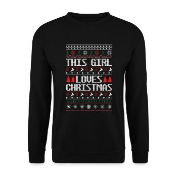 this girl loves christmas - ugly christmas sweater - Sweat-shirt Unisexe - noir - Devant - Alina (178cm) & Michal (187cm)