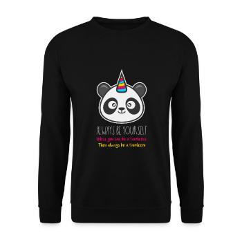 Pandicorn Panda Einhorn Fantasy Trend Geschenk - Unisex Pullover - Schwarz - Vorne - Alina (178cm) & Michal (187cm)