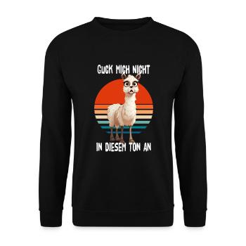 Guck Mich Nicht In Diesem Ton An Alpaka - Unisex Pullover - Schwarz - Vorne - Alina (178cm) & Michal (187cm)