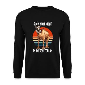 Guck Mich Nicht In Diesem Ton An Kamel - Unisex Pullover - Schwarz - Vorne - Alina (178cm) & Michal (187cm)